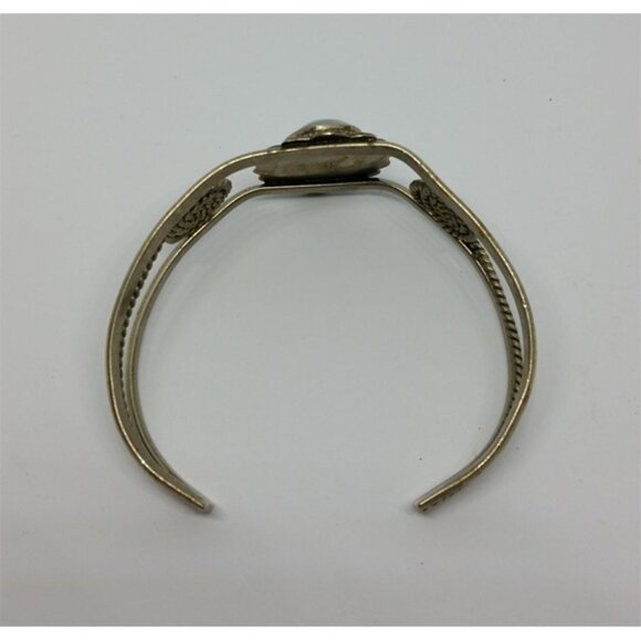 Vintage Artisan Alpaca Silver Mexico Bracelet Flower Shape with Stone Chips - Picture 2 of 3